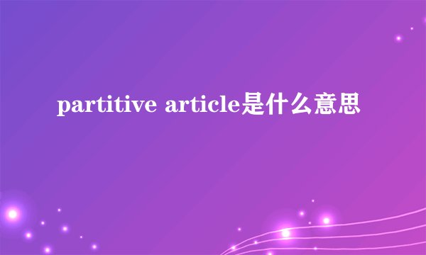 partitive article是什么意思