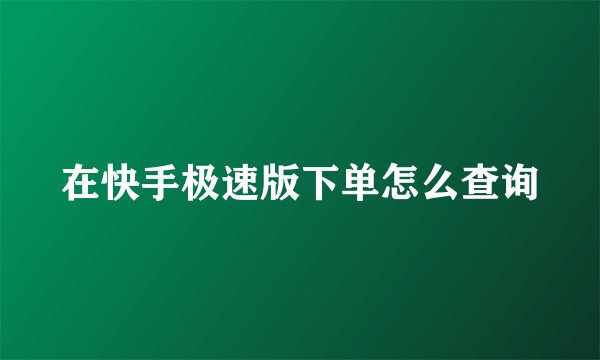 在快手极速版下单怎么查询