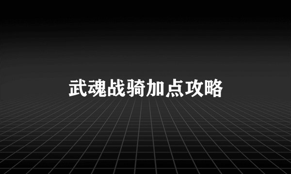 武魂战骑加点攻略