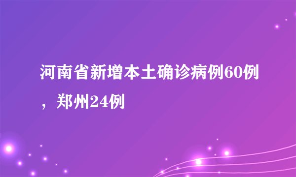 河南省新增本土确诊病例60例，郑州24例