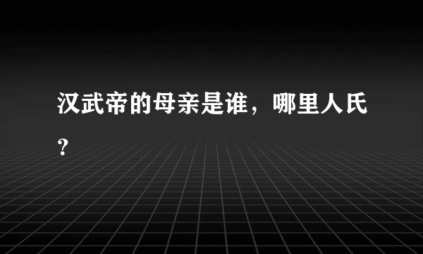 汉武帝的母亲是谁，哪里人氏？