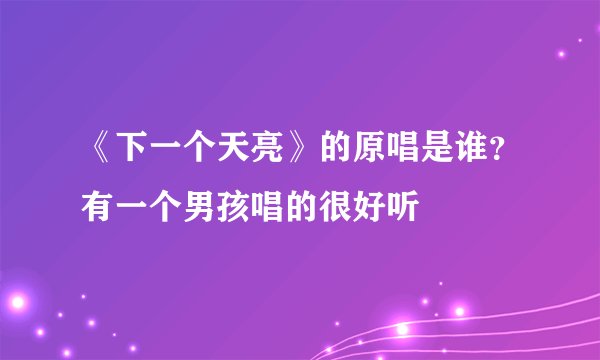 《下一个天亮》的原唱是谁？有一个男孩唱的很好听