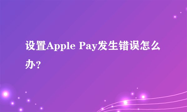 设置Apple Pay发生错误怎么办？