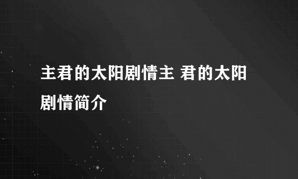 主君的太阳剧情主 君的太阳剧情简介
