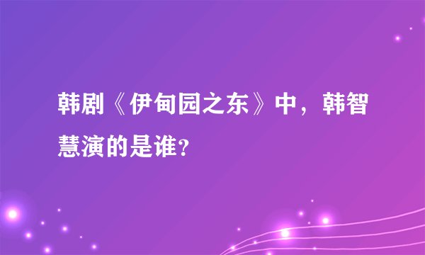 韩剧《伊甸园之东》中，韩智慧演的是谁？