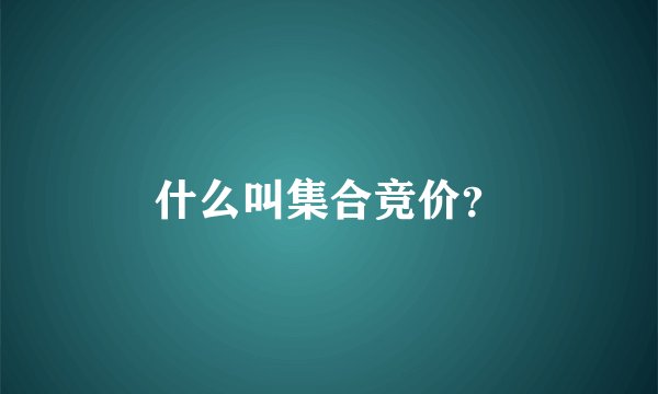 什么叫集合竞价？