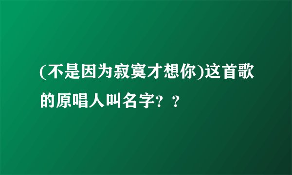 (不是因为寂寞才想你)这首歌的原唱人叫名字？？