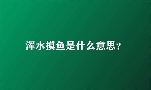 浑水摸鱼是什么意思？