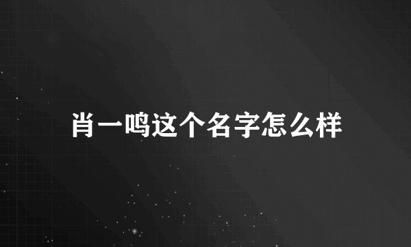 肖一鸣这个名字怎么样