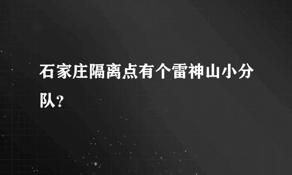 石家庄隔离点有个雷神山小分队？