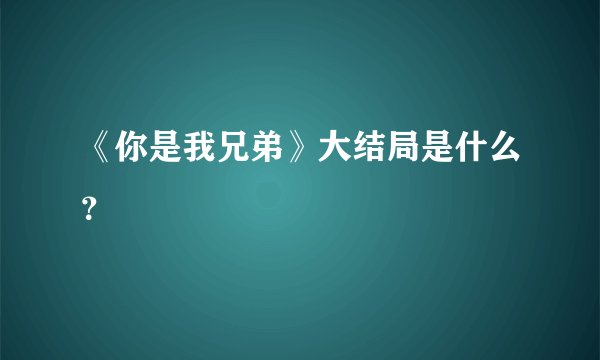 《你是我兄弟》大结局是什么？