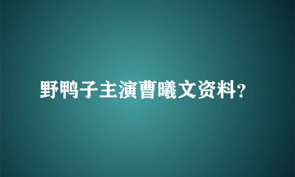 野鸭子主演曹曦文资料？