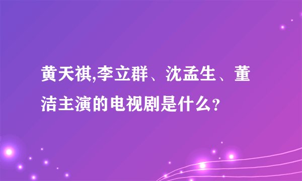 黄天祺,李立群、沈孟生、董洁主演的电视剧是什么？