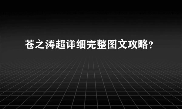 苍之涛超详细完整图文攻略？