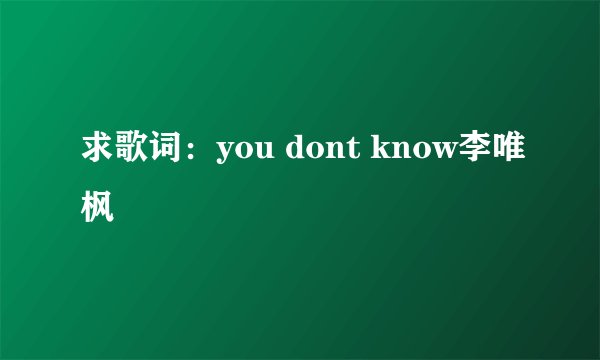 求歌词：you dont know李唯枫