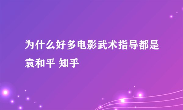 为什么好多电影武术指导都是袁和平 知乎
