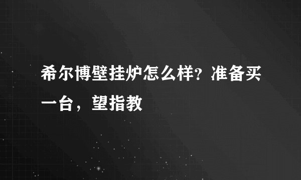 希尔博壁挂炉怎么样？准备买一台，望指教