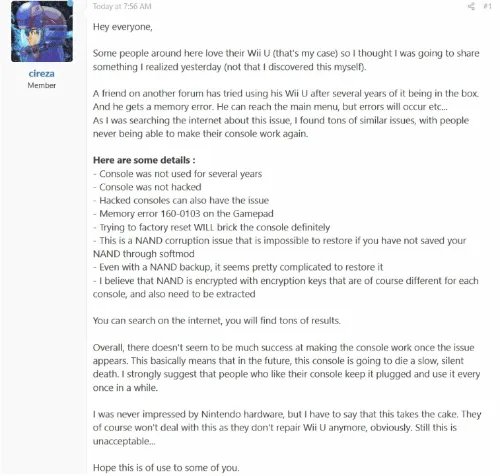 砖头警告!网友反应Wii U长时间不运行会出现故障
