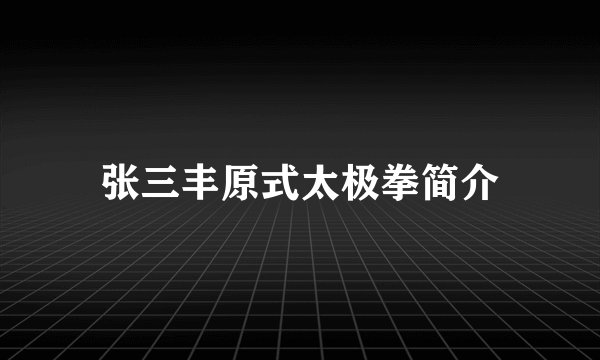 张三丰原式太极拳简介