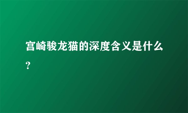 宫崎骏龙猫的深度含义是什么？