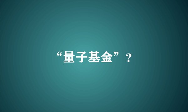 “量子基金”？