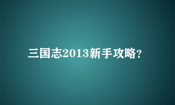 三国志2013新手攻略？