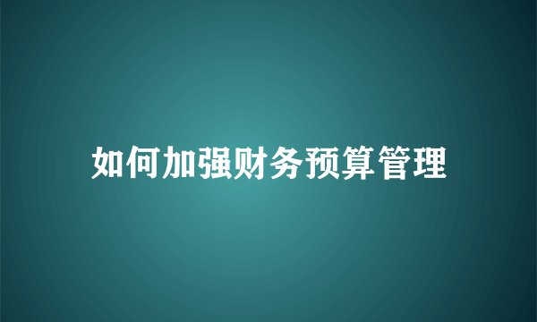 如何加强财务预算管理