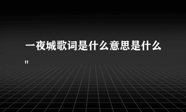 一夜城歌词是什么意思是什么