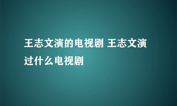 王志文演的电视剧 王志文演过什么电视剧