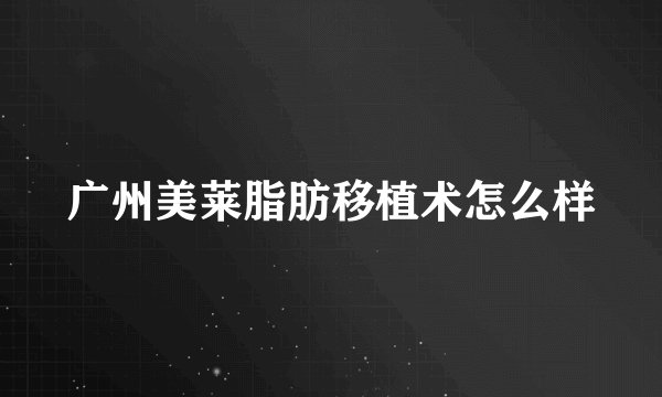 广州美莱脂肪移植术怎么样