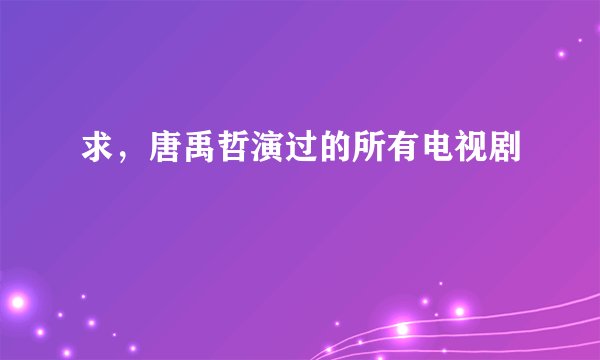 求,唐禹哲演过的所有电视剧
