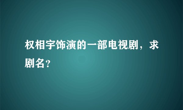 权相宇饰演的一部电视剧,求剧名?