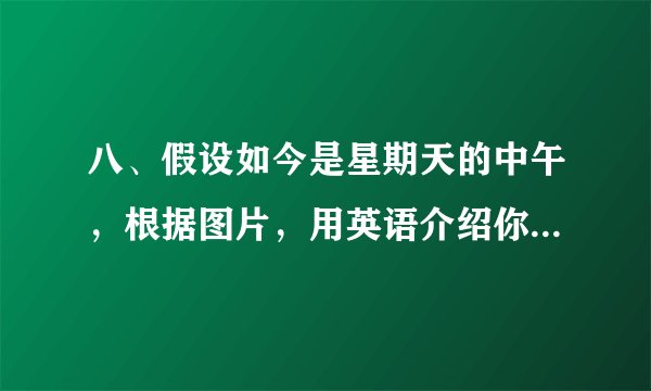 假设如今是星期天的中午，根据图片，用英语介绍你的家庭成员正在干什么。〔至少5句话〕