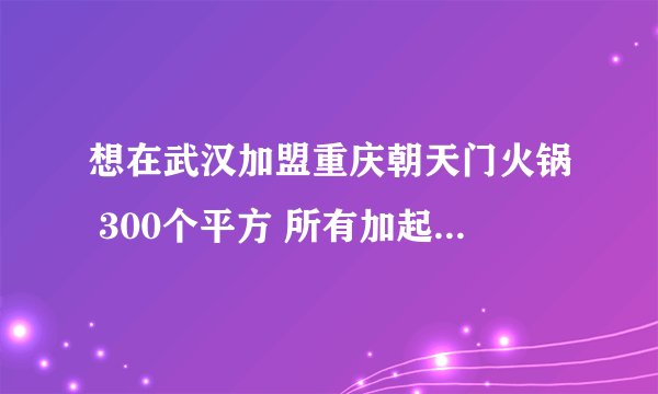 想在武汉加盟重庆朝天门火锅 300个平方 所有加起来费用是多少、、各位有经验的前辈们