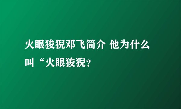 火眼狻猊邓飞简介 他为什么叫“火眼狻猊？