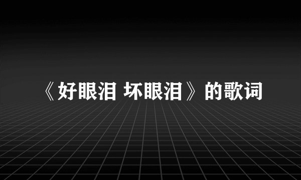 《好眼泪 坏眼泪》的歌词