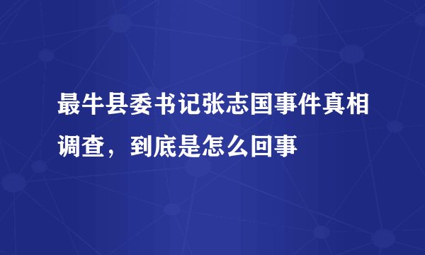 最牛县委书记张志国事件真相调查，到底是怎么回事