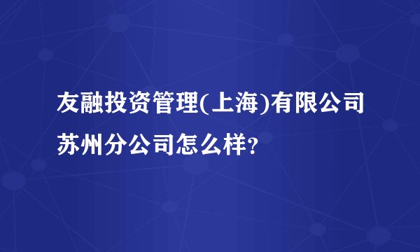 友融投资管理(上海)有限公司苏州分公司怎么样？