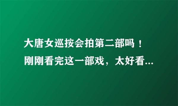 大唐女巡按会拍第二部吗 !刚刚看完这一部戏,太好看了,太想看下去了,希望是原班人马拍下去。