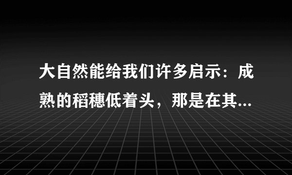 大自然能给我们许多启示：成熟的稻穗低着头，那是在其实我们要谦虚：
