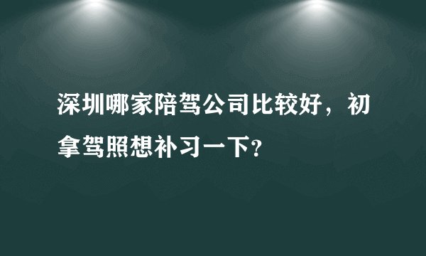 深圳哪家陪驾公司比较好，初拿驾照想补习一下？