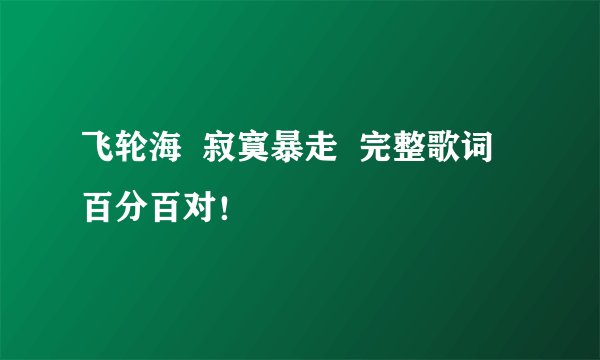 飞轮海  寂寞暴走  完整歌词  百分百对！