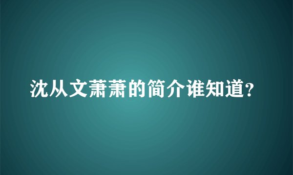 沈从文萧萧的简介谁知道？
