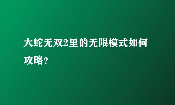 大蛇无双2里的无限模式如何攻略？