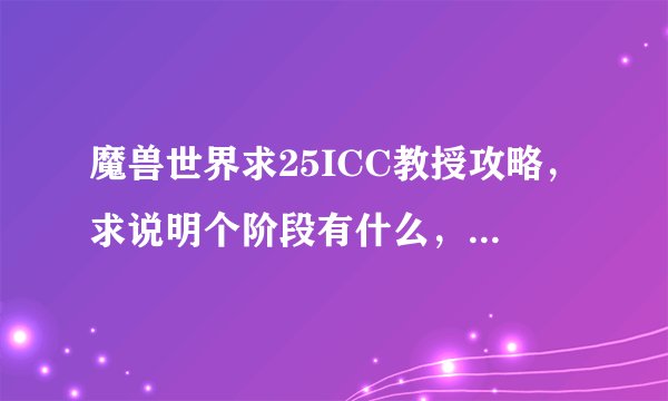 魔兽世界求25ICC教授攻略，求说明个阶段有什么，注意什么，什么时候进入P2什么时候P3等等。请详细说明谢谢