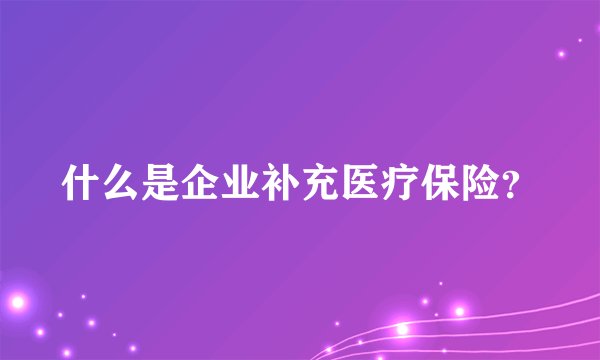 什么是企业补充医疗保险?