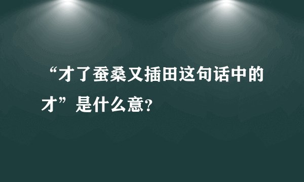 “才了蚕桑又插田这句话中的才”是什么意?