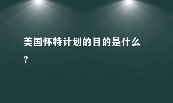 美国怀特计划的目的是什么 ？