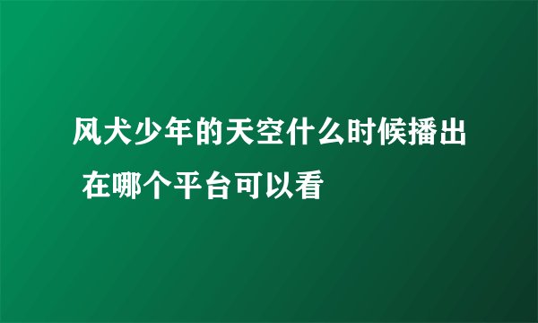 风犬少年的天空什么时候播出 在哪个平台可以看