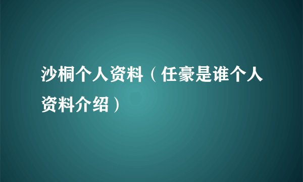 沙桐个人资料（任豪是谁个人资料介绍）